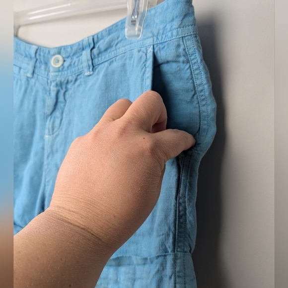 NWT 120% Lino Made In Italy Women Short 100% Linen Blue Size 42 Eur = Medium 32 - Picture 2 of 9